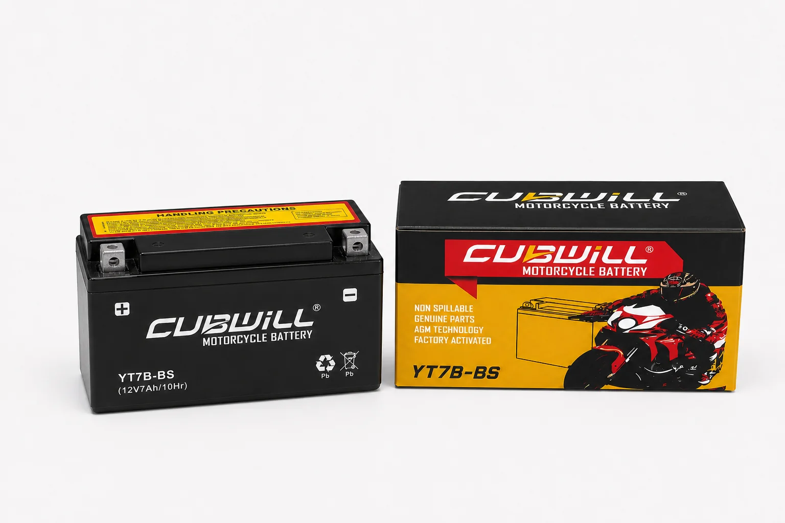 CUBWILL YT7B-BS AGM motorcycle battery with packaging