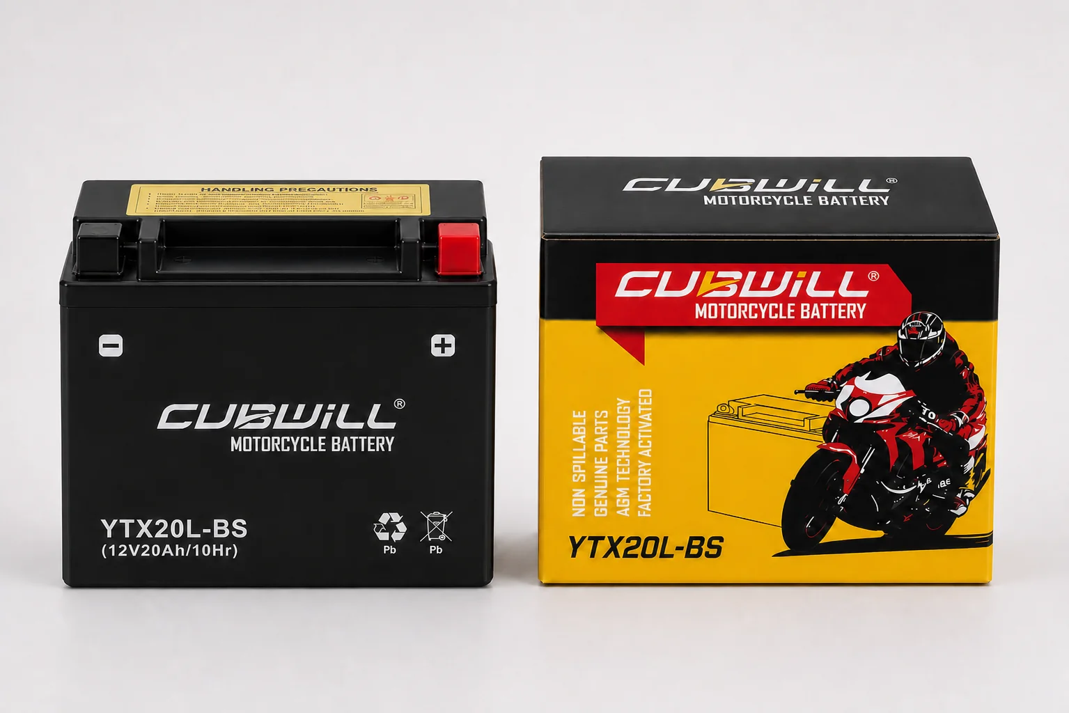 CUBWILL YTX20L-BS AGM motorcycle battery with packaging