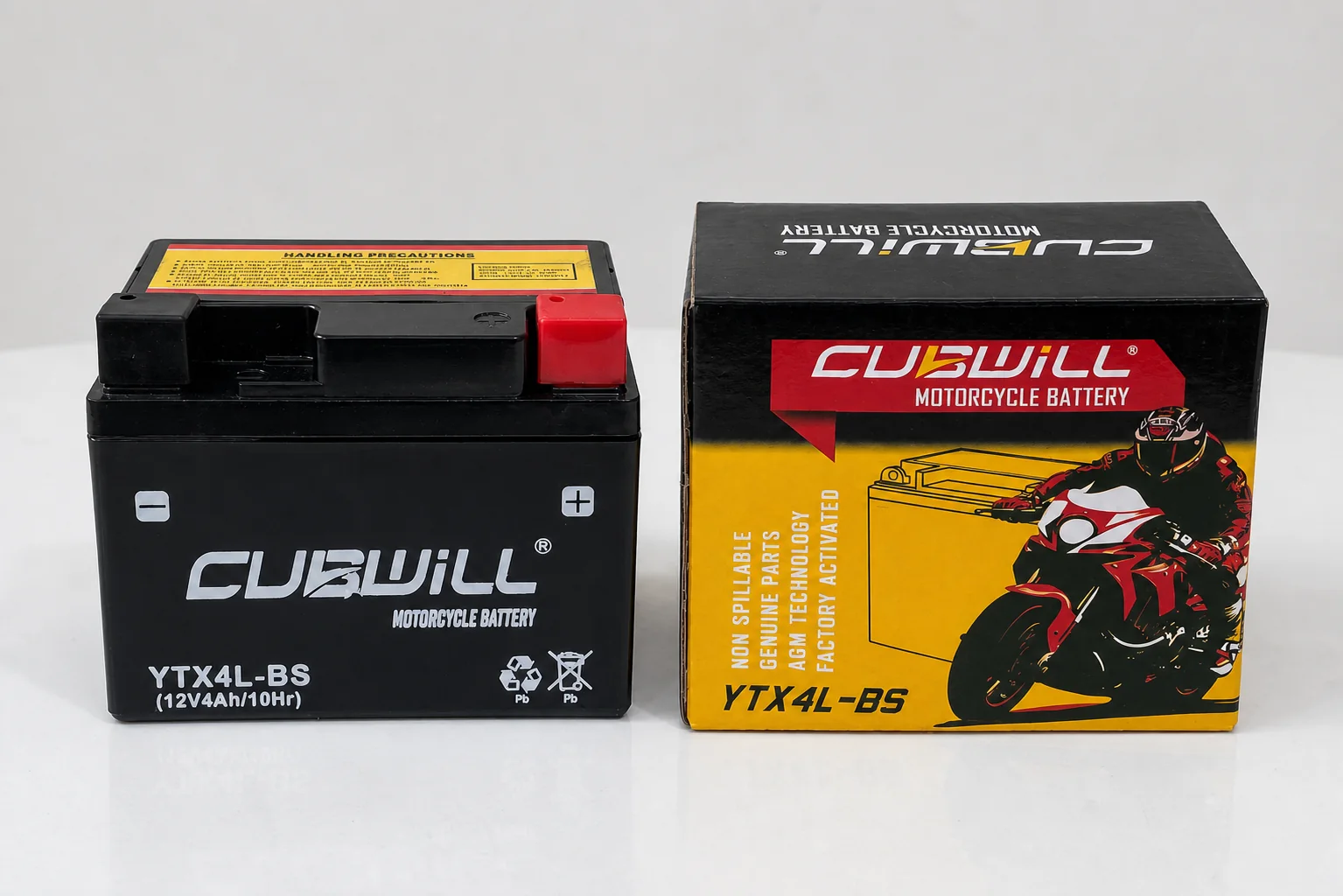 CUBWILL YTX4L-BS AGM motorcycle battery with packaging