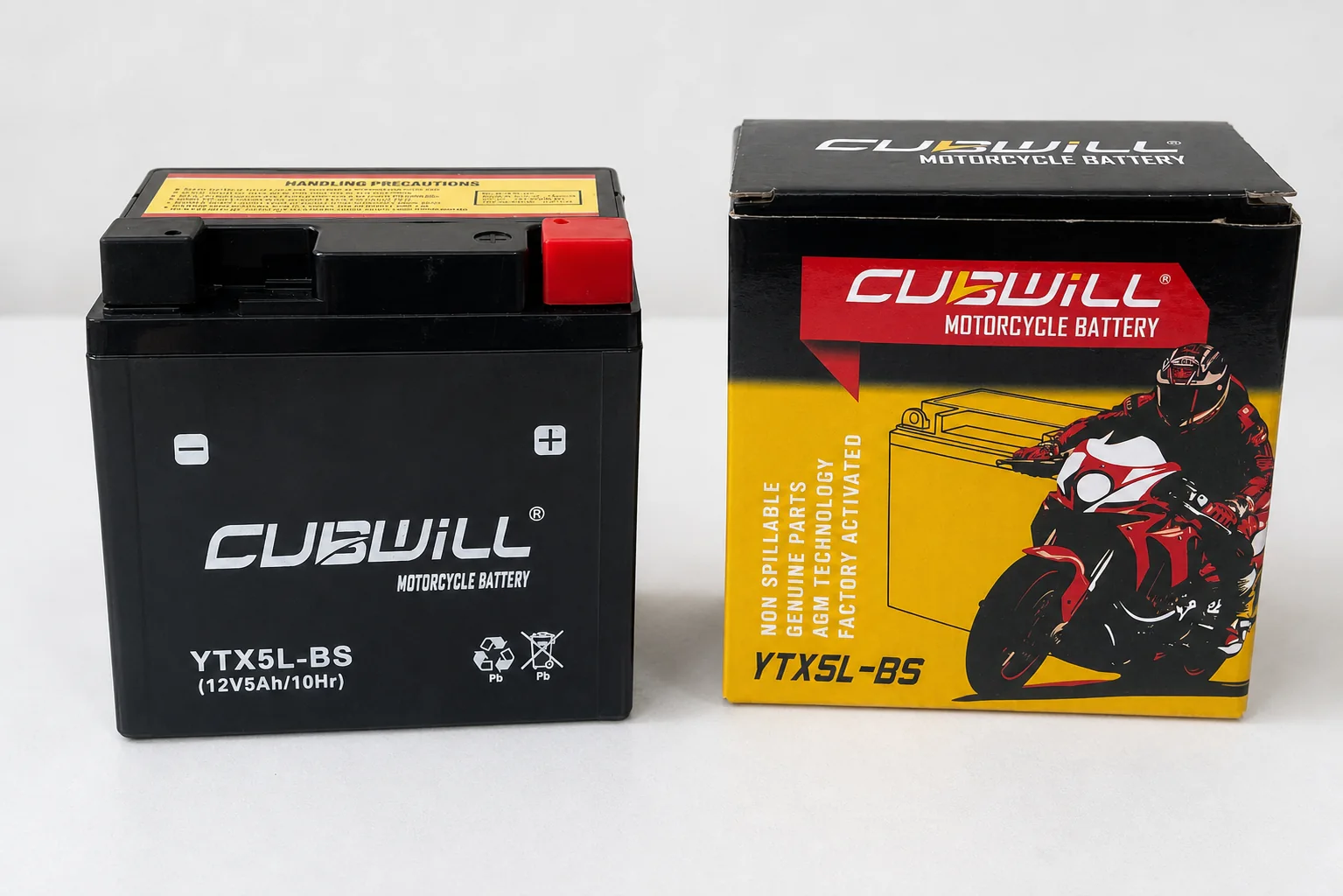 CUBWILL YTX5L-BS AGM motorcycle battery with packaging