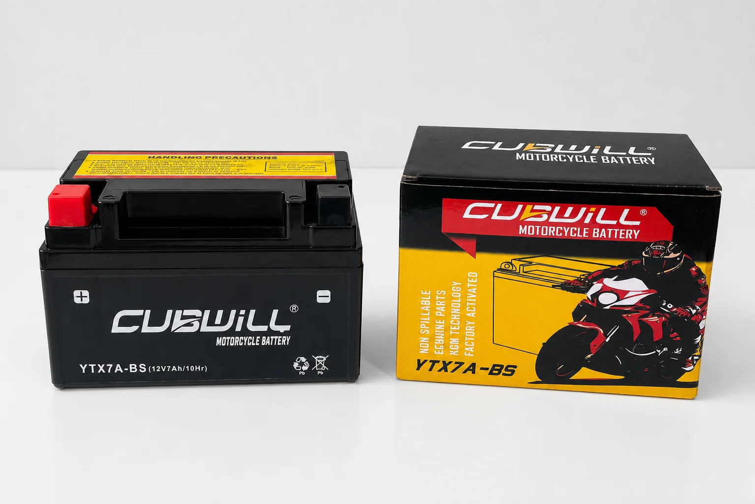 CUBWILL YTX7A-BS AGM motorcycle battery with packaging