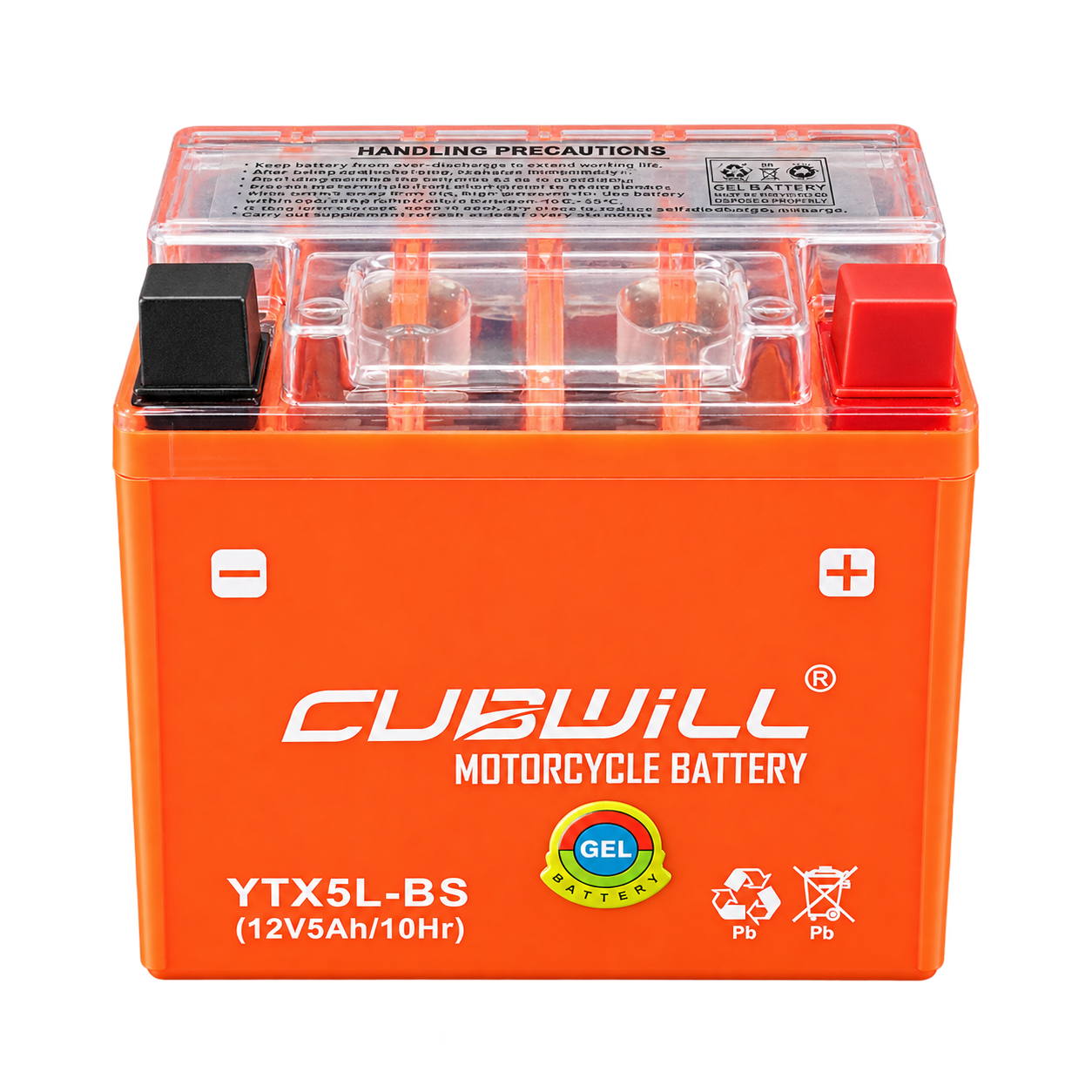 CUBWILL YTX5L-BS orange case transparent lid battery